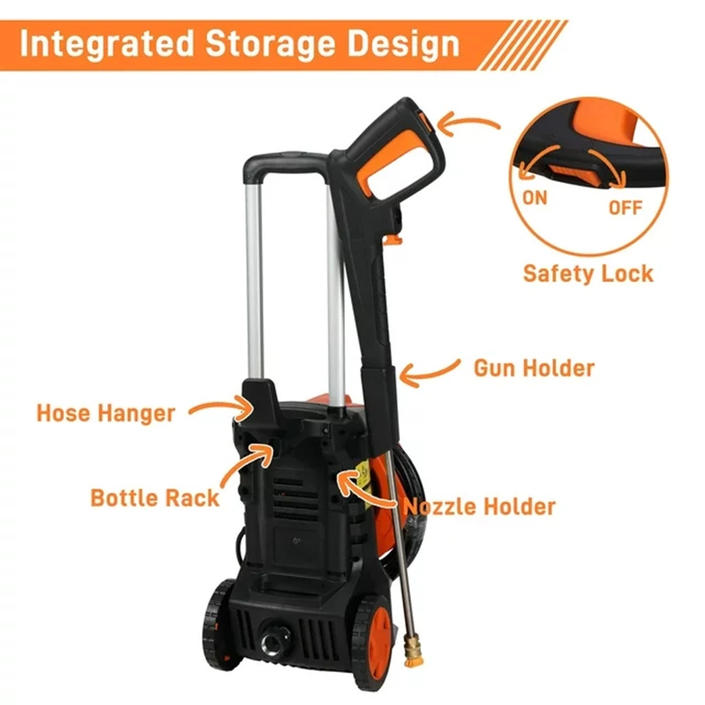 1400W 110V Electric Pressure Washer 203 Bar High Pressure Cleaner Orange view 3