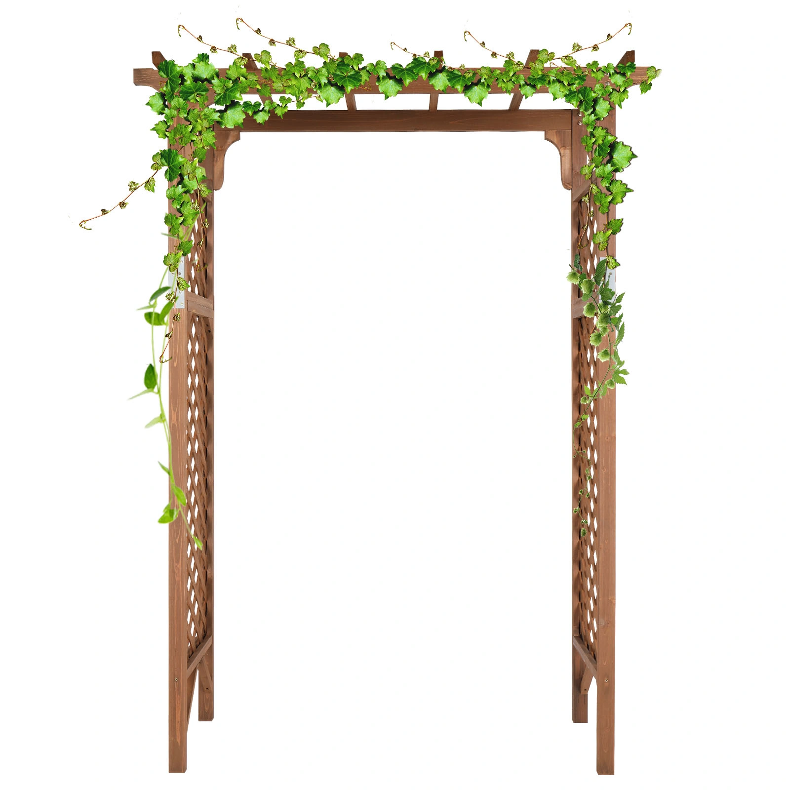 152x60x215cm Flat-Topped Wooden Garden Arch, Dark Brown Outdoor Archway for Yard Landscape, Decorative Walk-Thru Arch