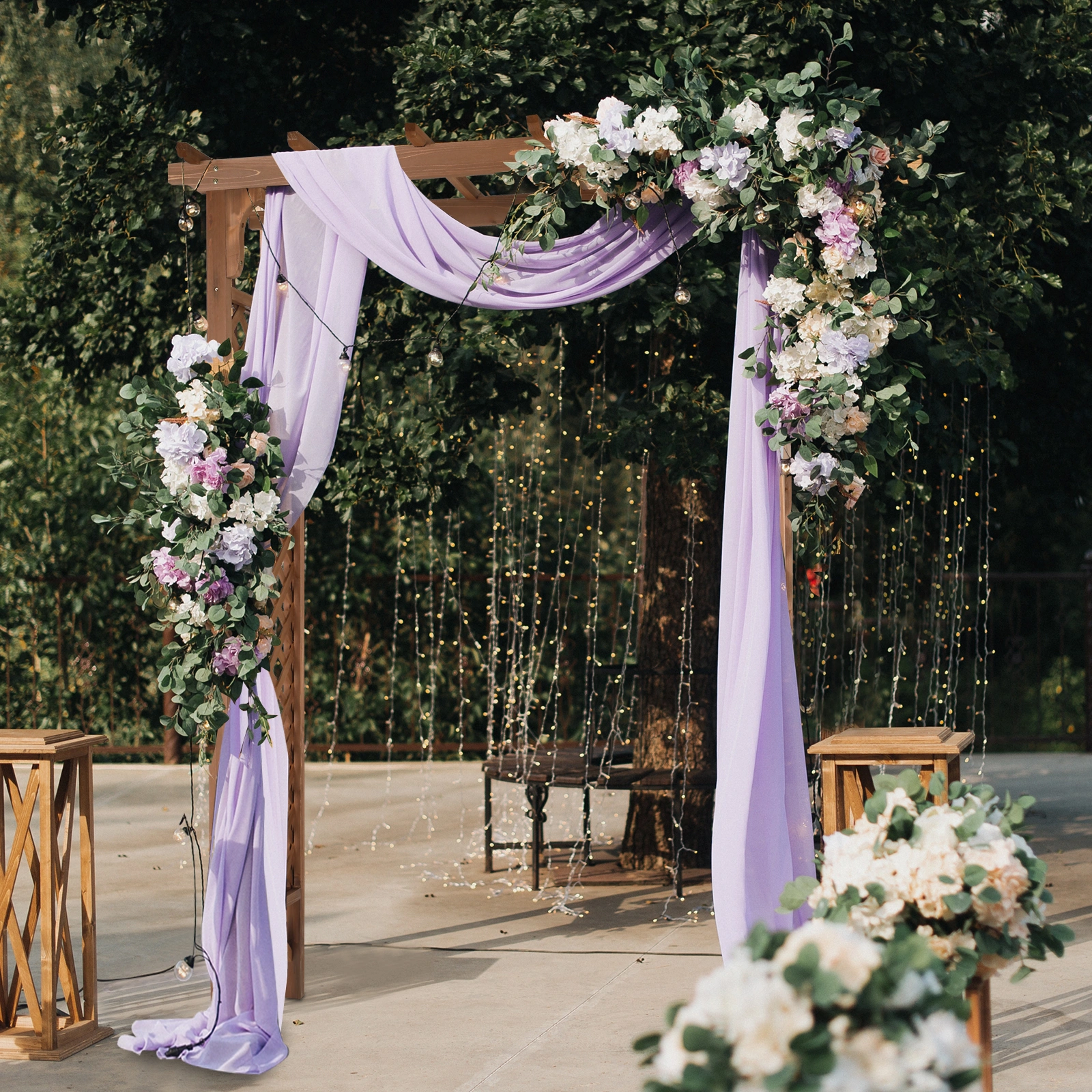 152x60x215cm Flat-Topped Wooden Garden Arch, Dark Brown Outdoor Archway for Yard Landscape, Decorative Walk-Thru Arch view 15