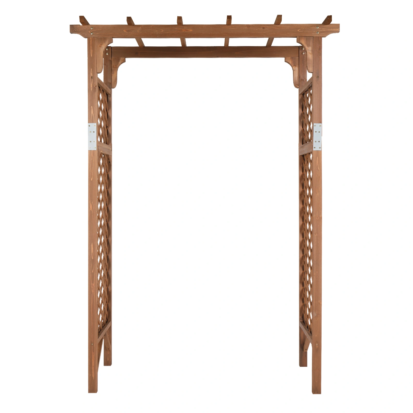152x60x215cm Flat-Topped Wooden Garden Arch, Dark Brown Outdoor Archway for Yard Landscape, Decorative Walk-Thru Arch view 2