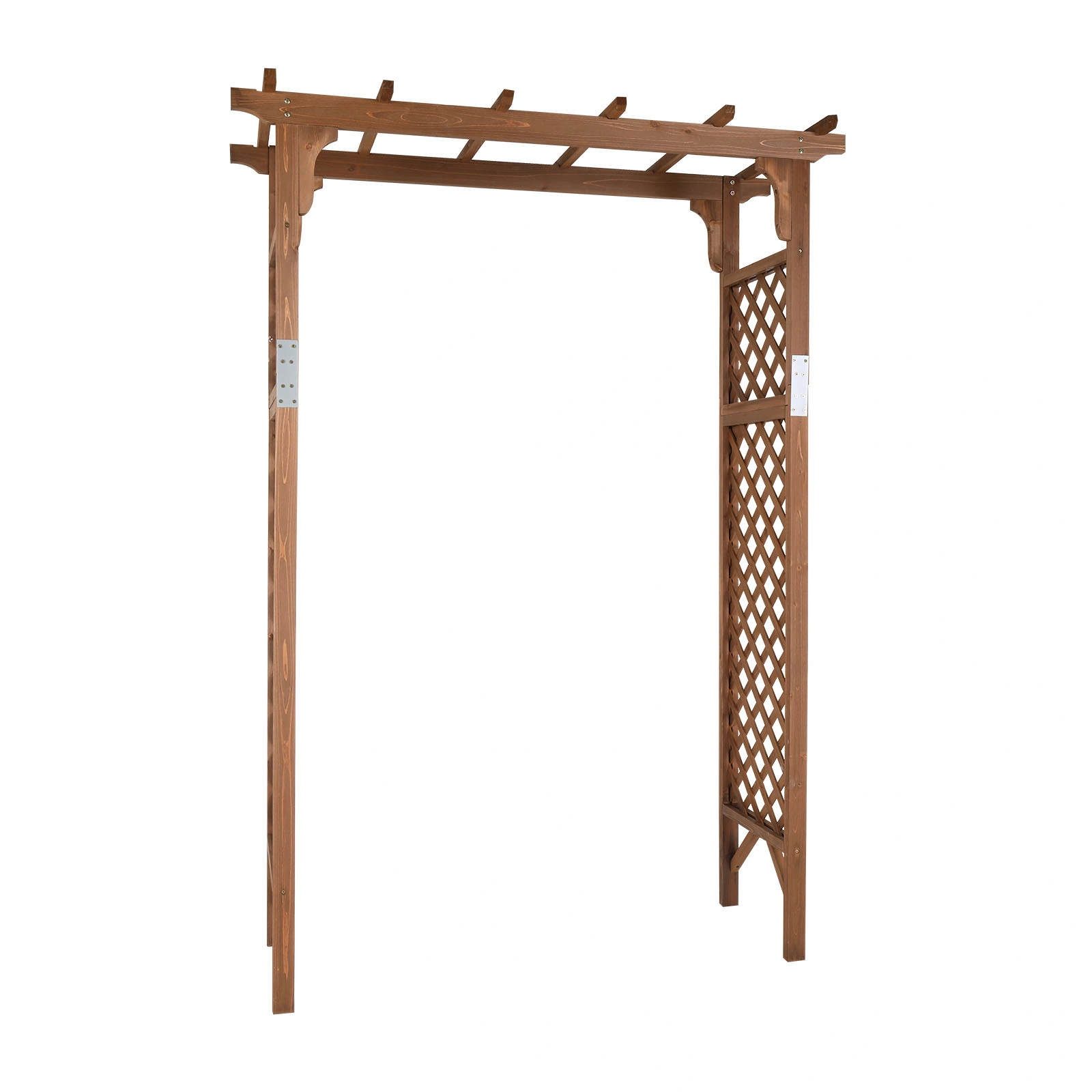 152x60x215cm Flat-Topped Wooden Garden Arch, Dark Brown Outdoor Archway for Yard Landscape, Decorative Walk-Thru Arch view 3