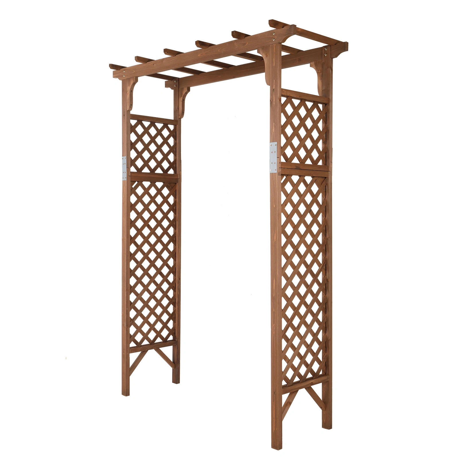 152x60x215cm Flat-Topped Wooden Garden Arch, Dark Brown Outdoor Archway for Yard Landscape, Decorative Walk-Thru Arch view 4
