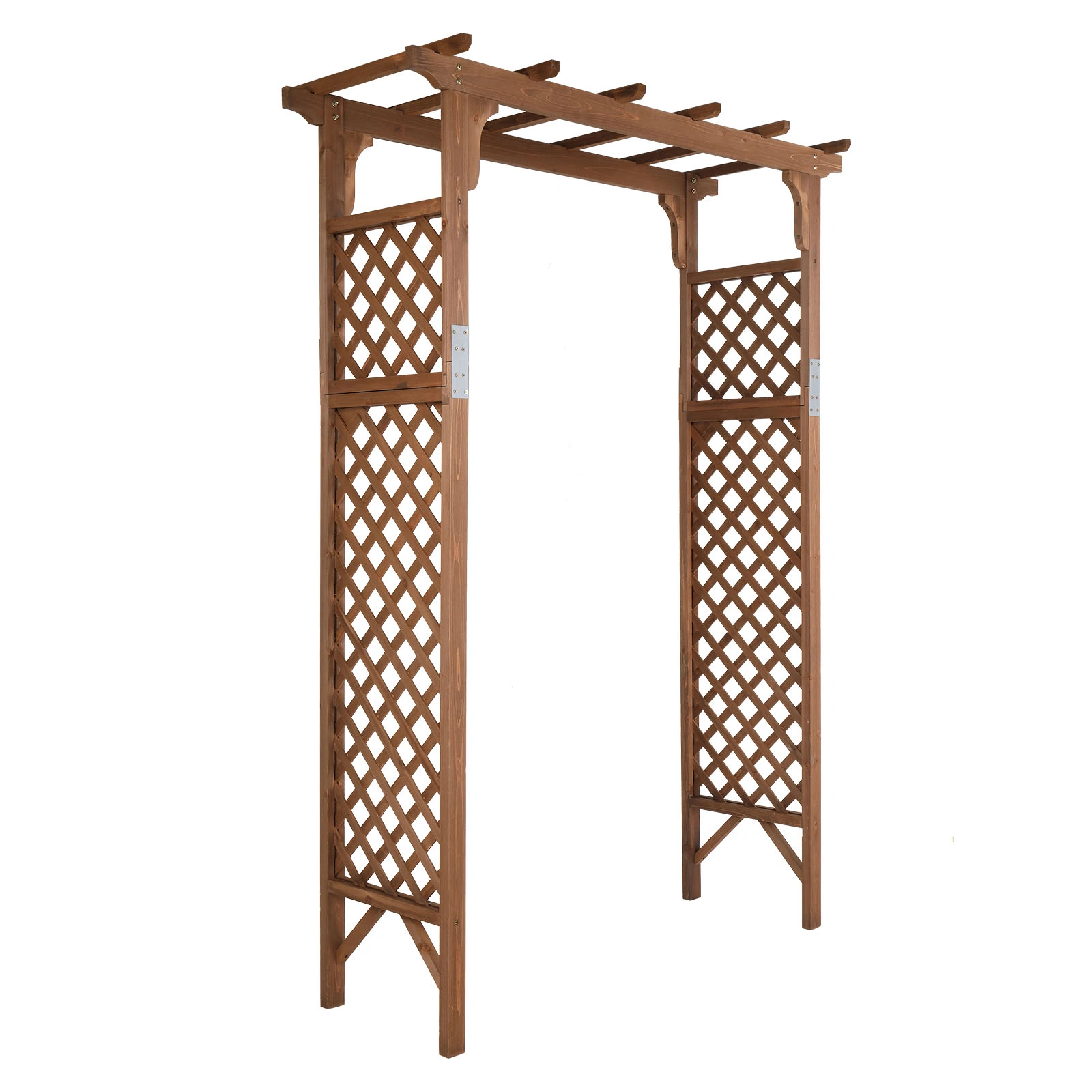 152x60x215cm Flat-Topped Wooden Garden Arch, Dark Brown Outdoor Archway for Yard Landscape, Decorative Walk-Thru Arch view 5