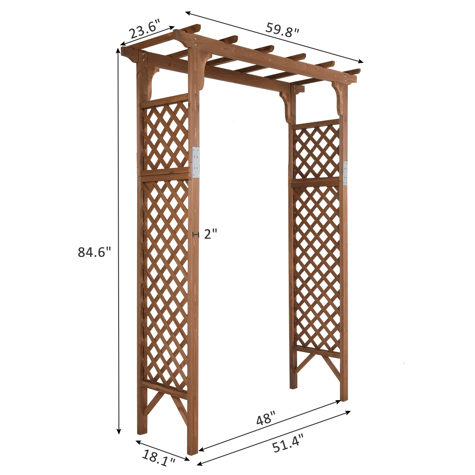 152x60x215cm Flat-Topped Wooden Garden Arch, Dark Brown Outdoor Archway for Yard Landscape, Decorative Walk-Thru Arch view 6
