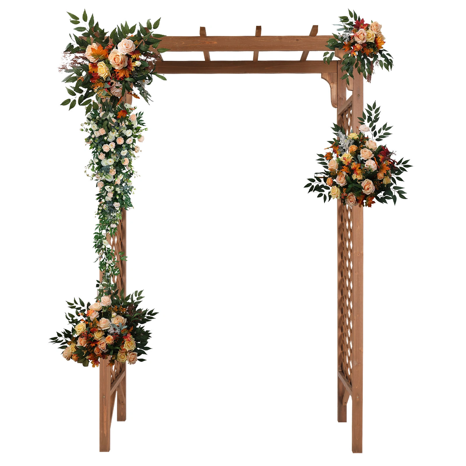 152x60x215cm Flat-Topped Wooden Garden Arch, Dark Brown Outdoor Archway for Yard Landscape, Decorative Walk-Thru Arch view 7