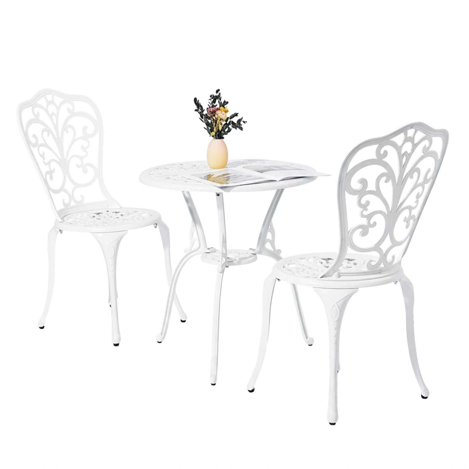 3 PCS Outdoor Bistro Set, All-Weather Cast Aluminum Butterfly Bistro Table and Chairs Set of 2, Patio Bistro Set for Backyard, Garden, Balcony(White)