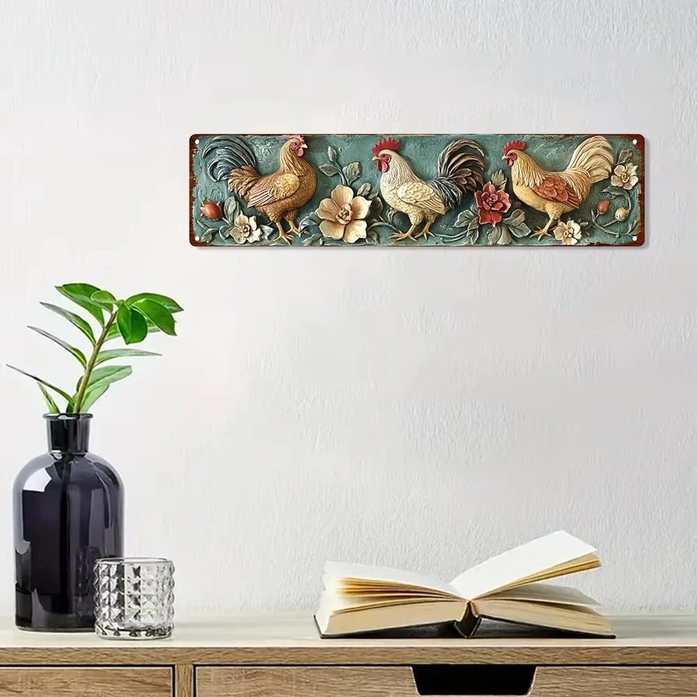 CIFbuy Vintage Rooster Metal Wall Sculpture 4x16 Inches Home Bar Cafe Decor Gift