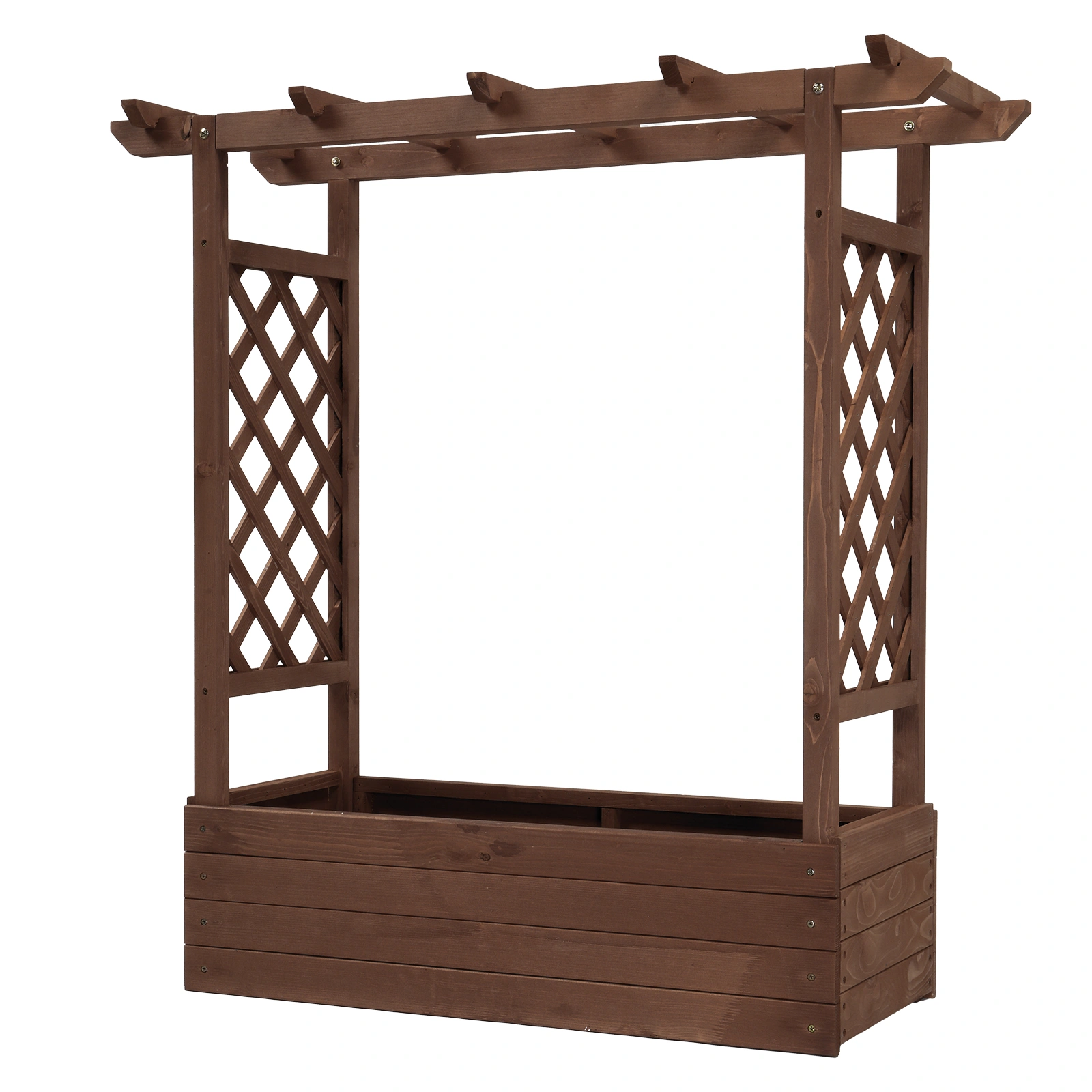 5x17.5x44.5 Inch Carbonized Fir Raised Garden Bed with Arched Lattice Trellis Planter Box