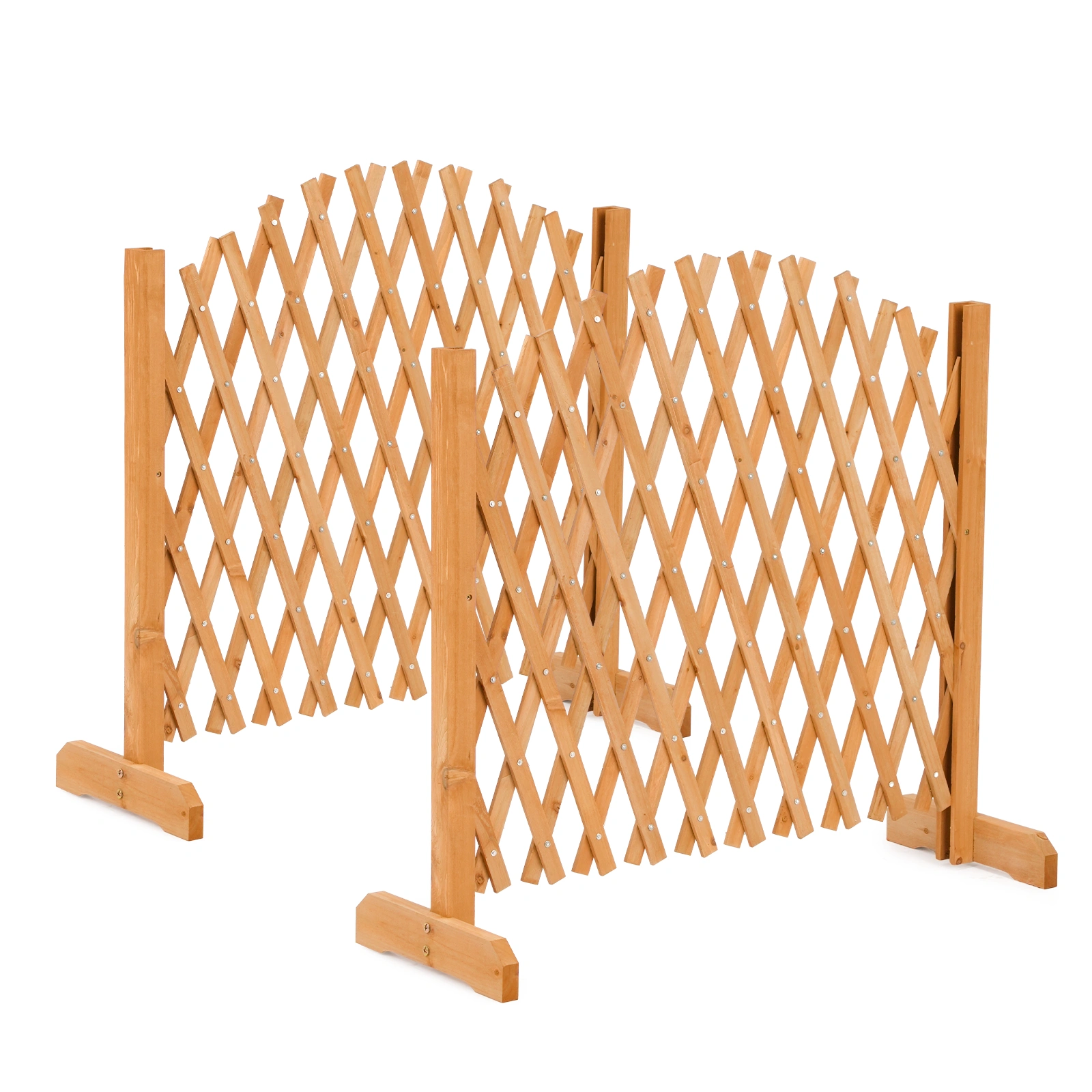 Set of 2 Retractable Arched Wooden Fences - 205 x 33.5 x 80 cm - Teak Finish (Stained) - Fir Wood Construction