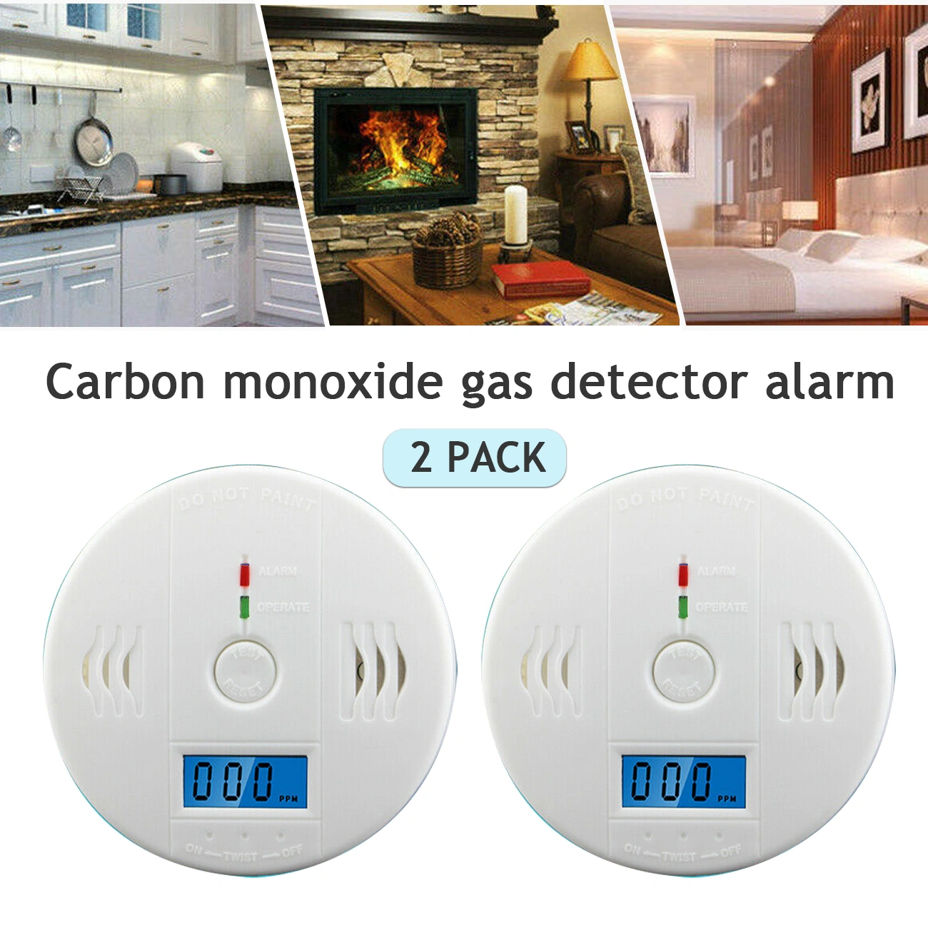 2 Pack CO Carbon Monoxide Gas Detector with LCD Display, Home Safety Alarm
