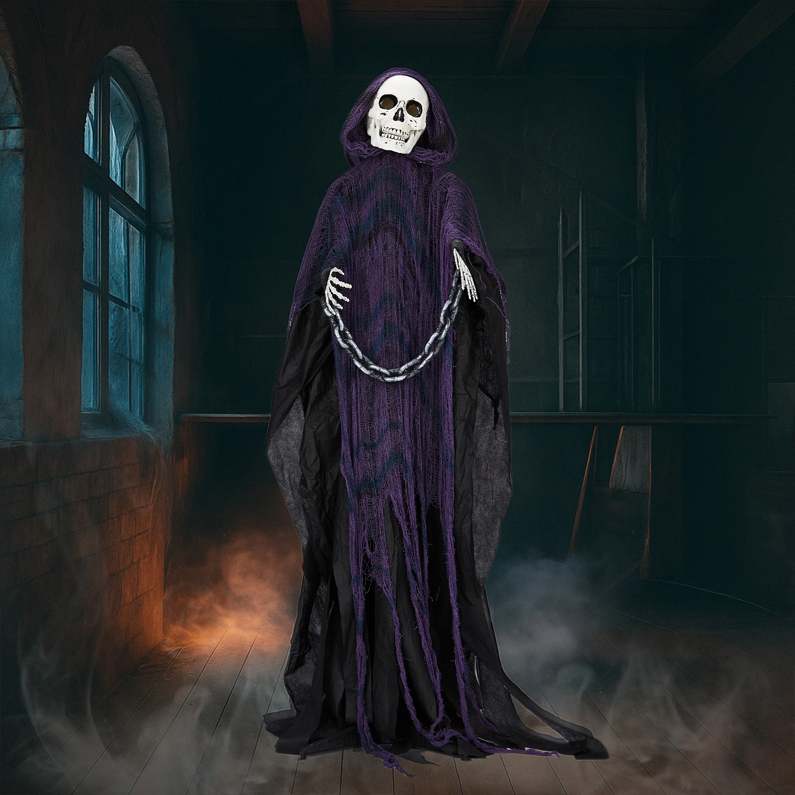 6ft Halloween Decorations Outdoor Life Size Animatronics Grim Reaper with Chain, Sound-Actived Party Decor with Creepy Sound, Scary Haunted House Props for Garden Yard Lawn view 10
