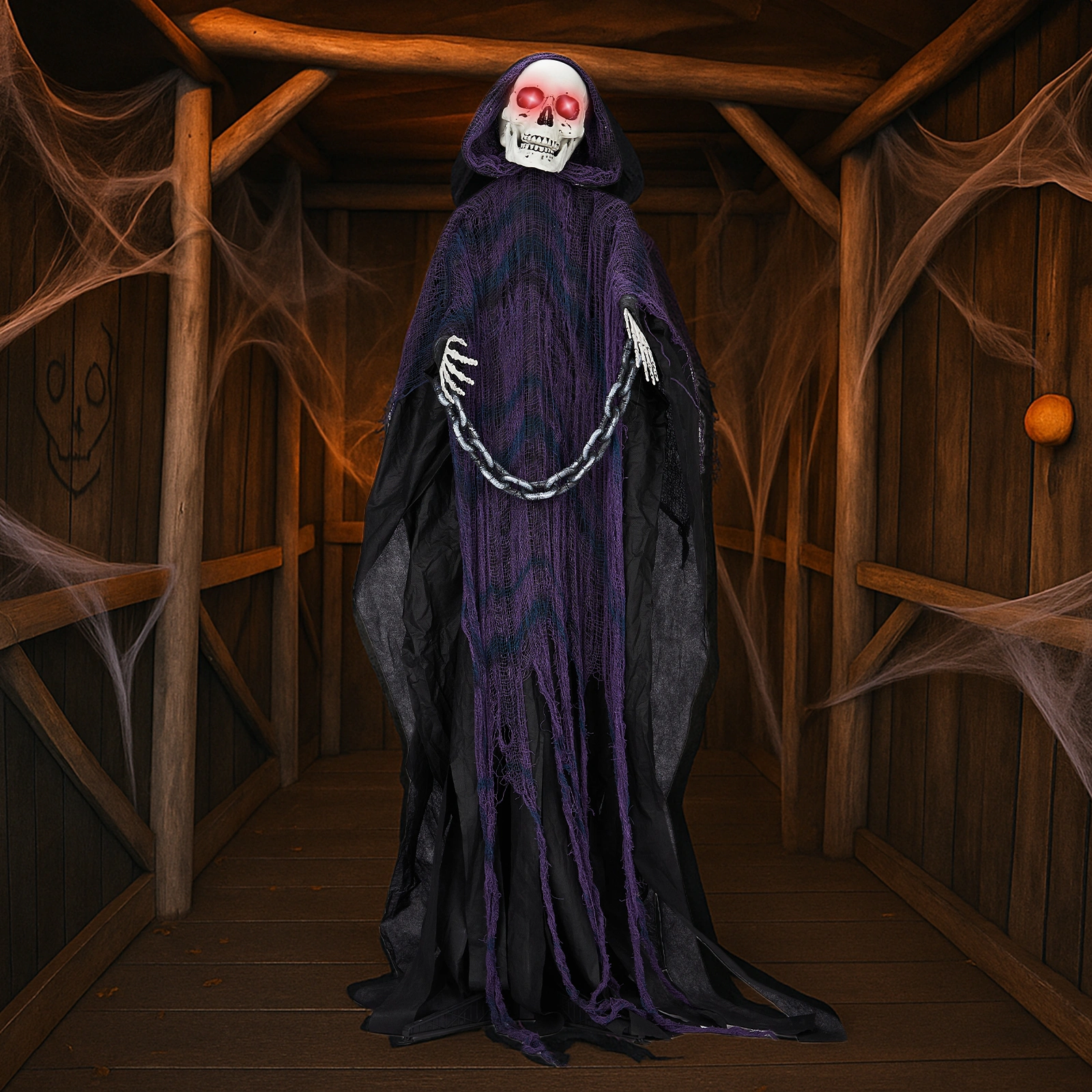 6ft Halloween Decorations Outdoor Life Size Animatronics Grim Reaper with Chain, Sound-Actived Party Decor with Creepy Sound, Scary Haunted House Props for Garden Yard Lawn view 11