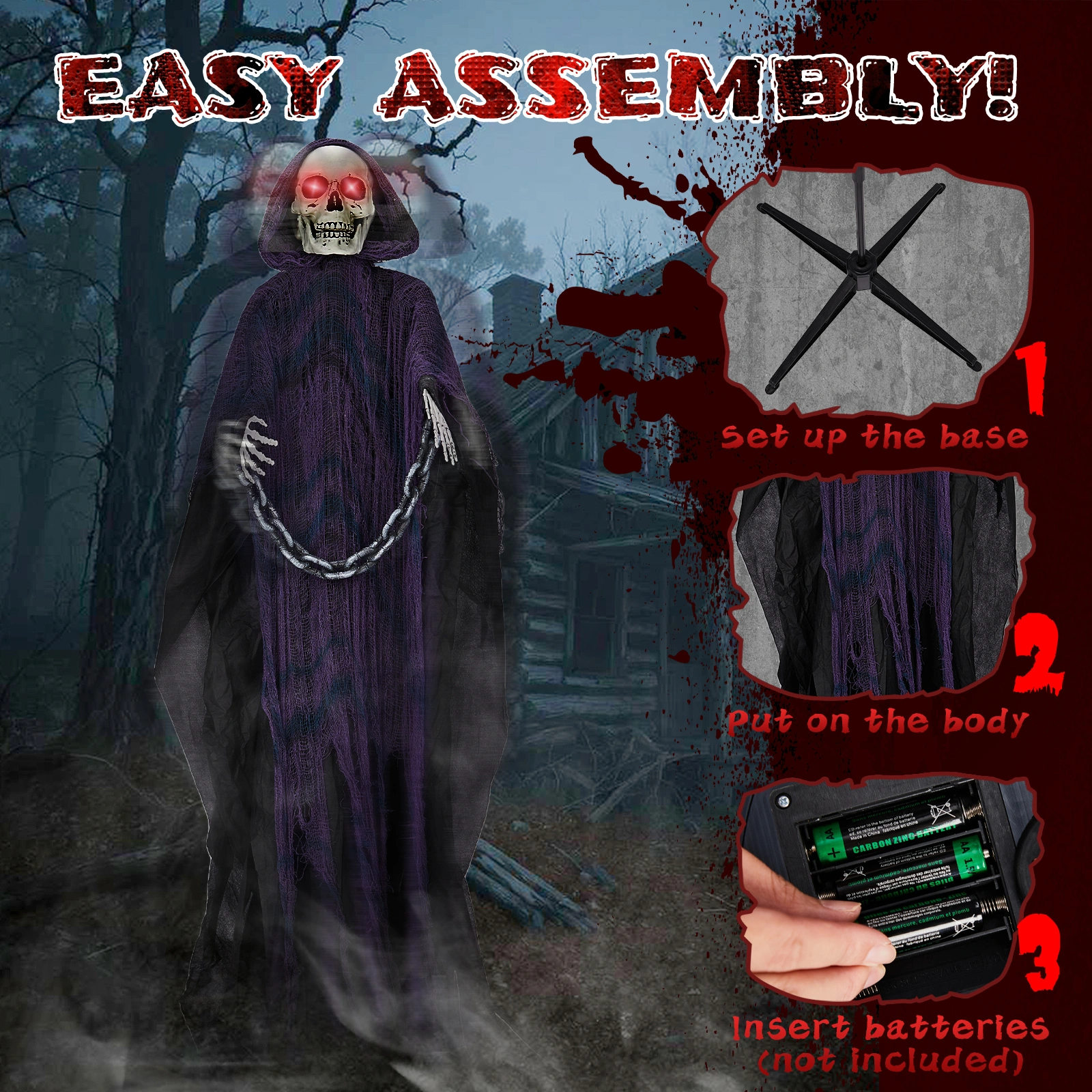 6ft Halloween Decorations Outdoor Life Size Animatronics Grim Reaper with Chain, Sound-Actived Party Decor with Creepy Sound, Scary Haunted House Props for Garden Yard Lawn view 6