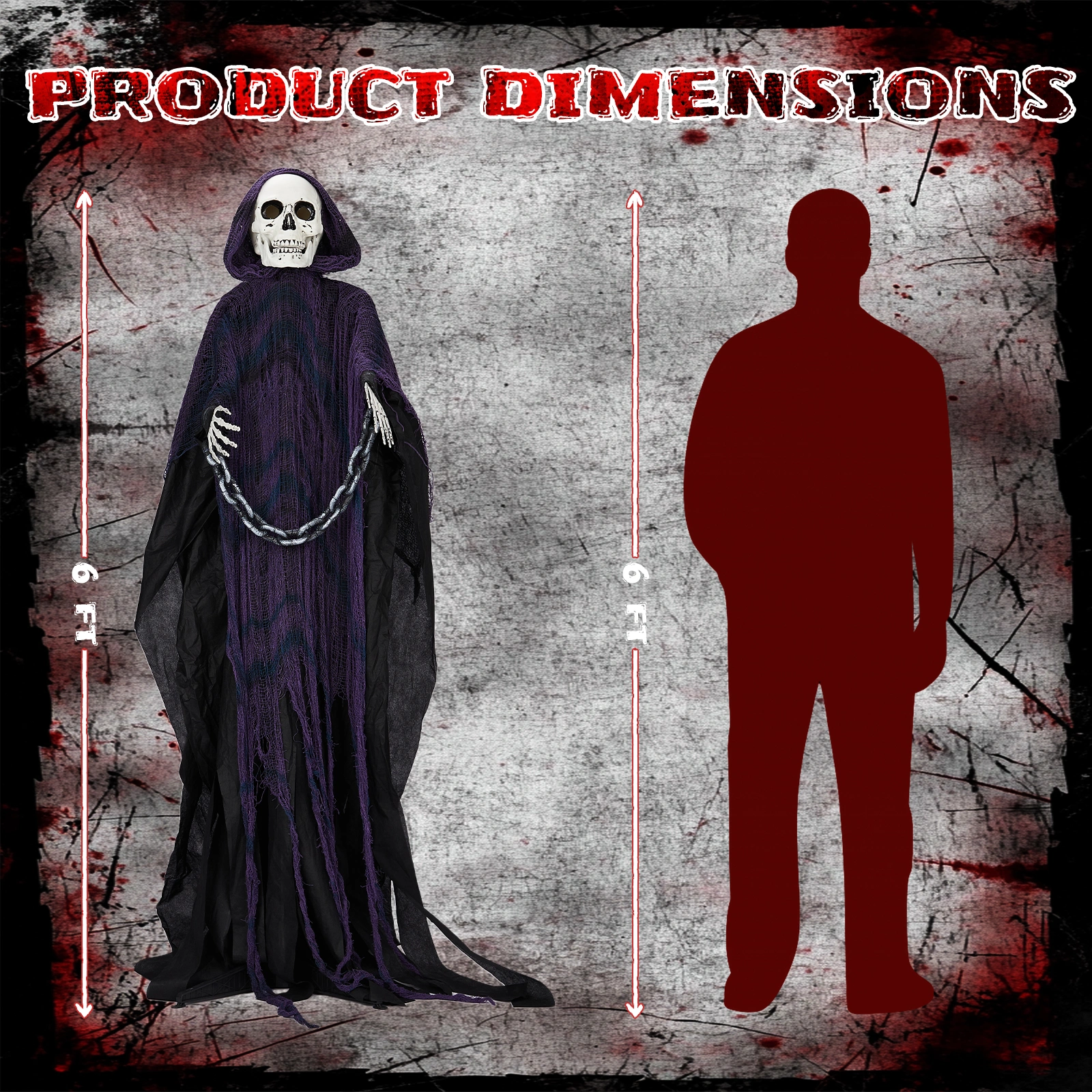 6ft Halloween Decorations Outdoor Life Size Animatronics Grim Reaper with Chain, Sound-Actived Party Decor with Creepy Sound, Scary Haunted House Props for Garden Yard Lawn view 8