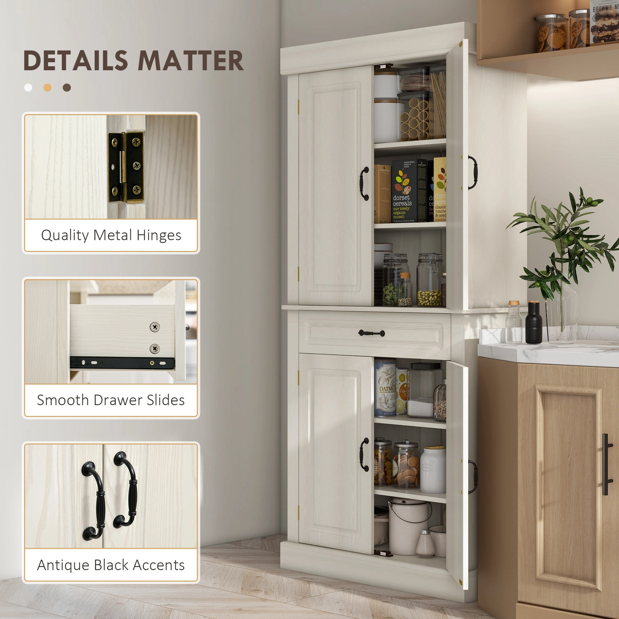 Modern Kitchen Storage Cabinet with Shelves, Freestanding Pantry Organizer for Dining Room view 5