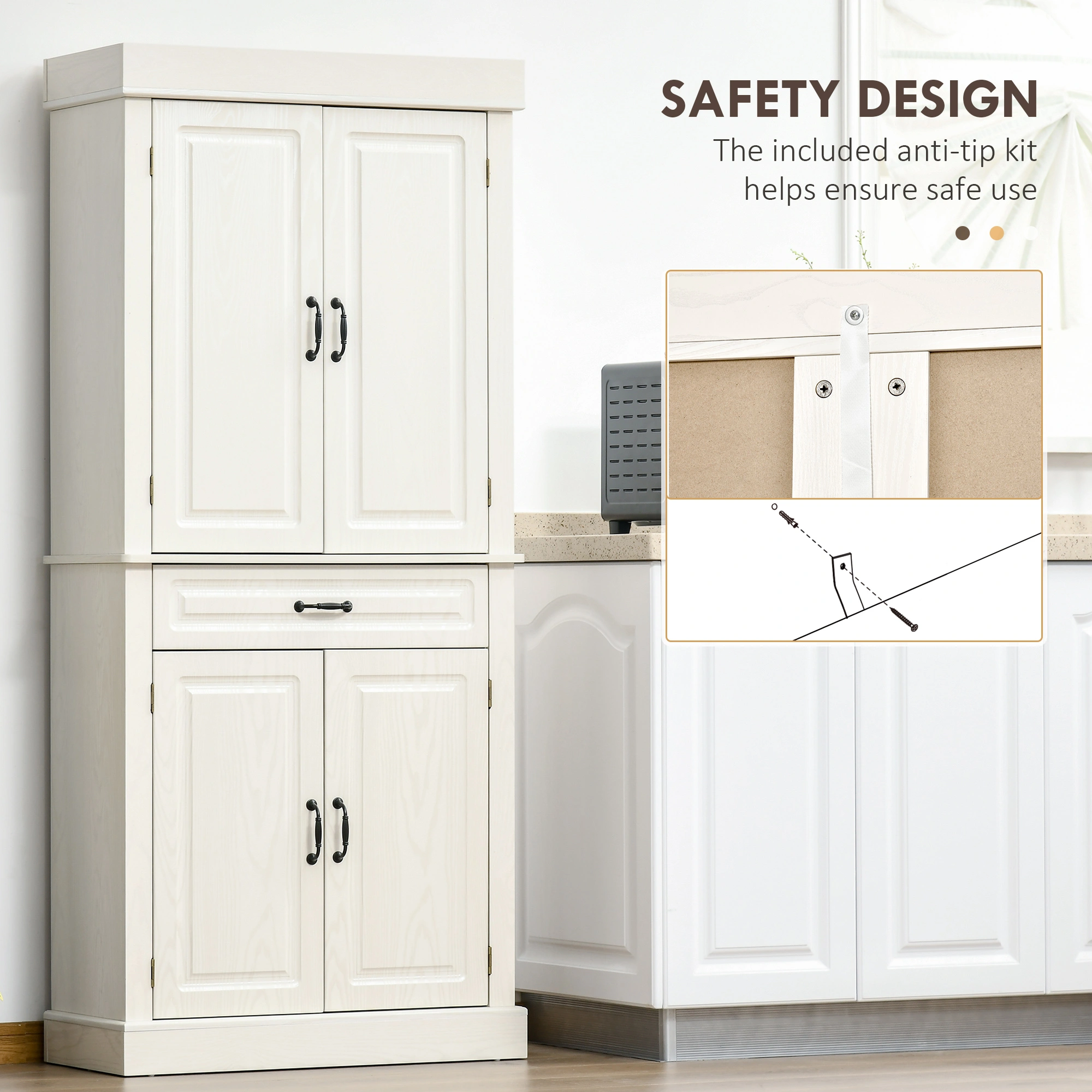 Modern Kitchen Storage Cabinet with Shelves, Freestanding Pantry Organizer for Dining Room view 6