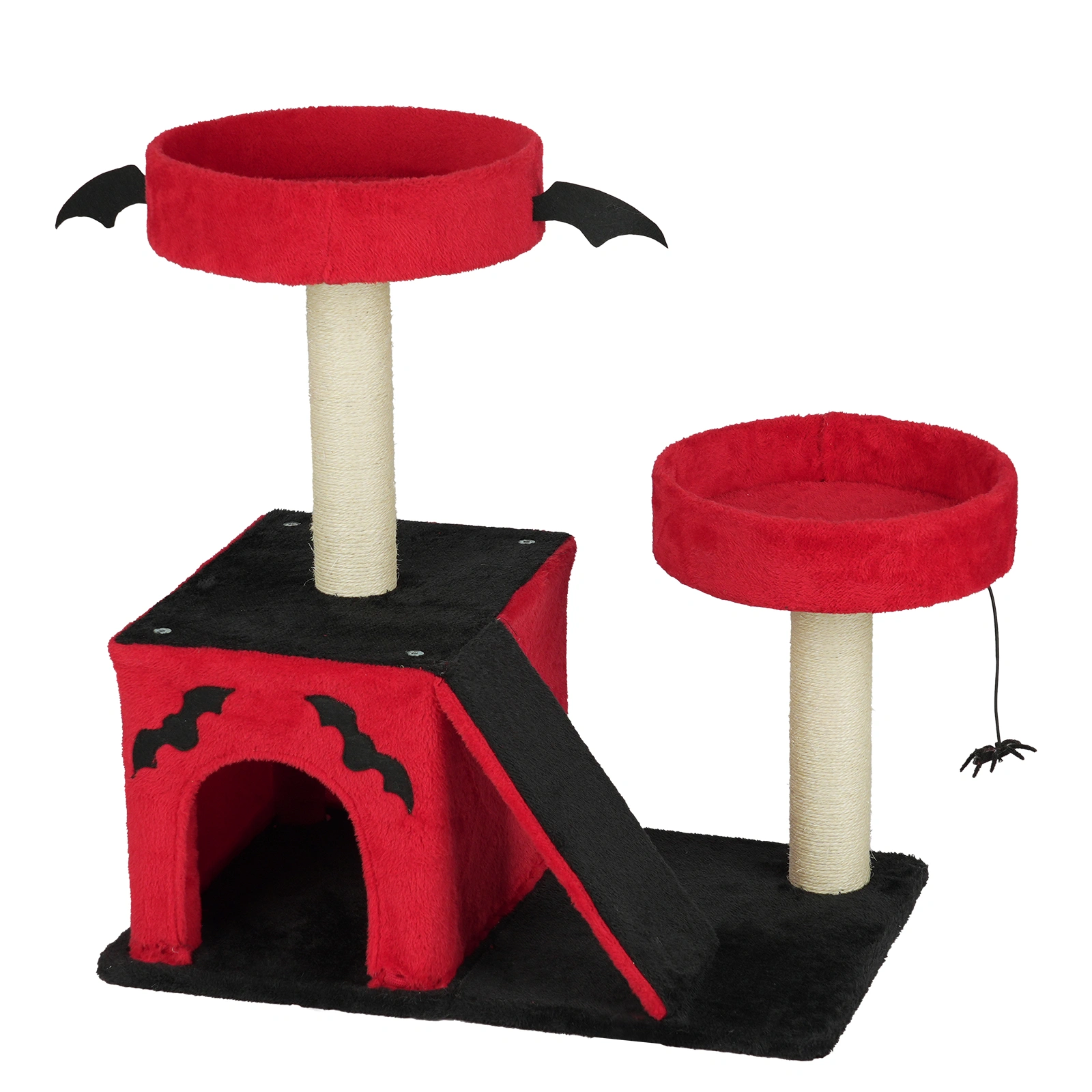26" Gothic Cat Tree Tower with Spacious Condo, 2 Padded Perches, Scratching Posts & Ladder, Spider Toy for Large Cats, Red & Black