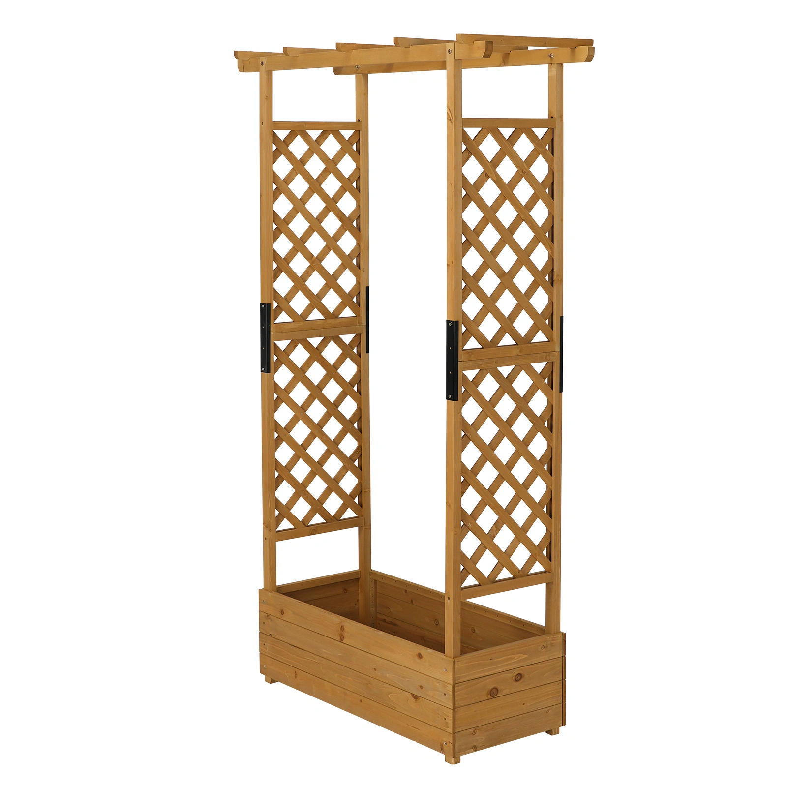 Teak Wood Raised Garden Bed with Trellis & Hanging Roof, Vertical Planter Box with Drainage Holes, Vine Climbing Flower Container for Garden Patio Yard