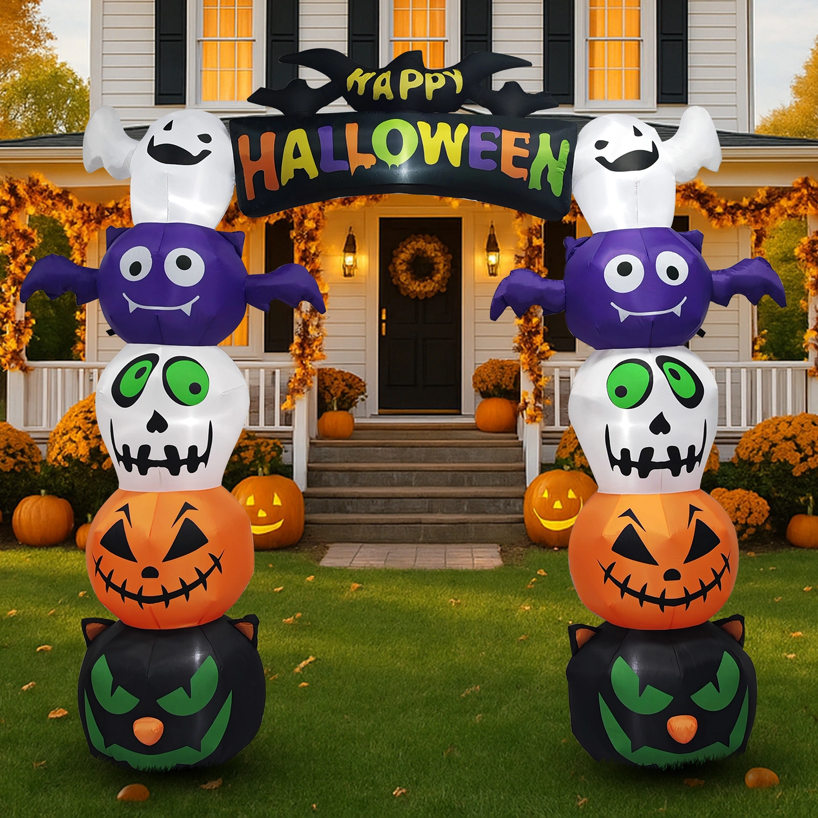 8.2FT Halloween Pumpkin Inflatable Archway with LED Lights, Giant Outdoor Indoor Yard Garden Lawn Party Decoration