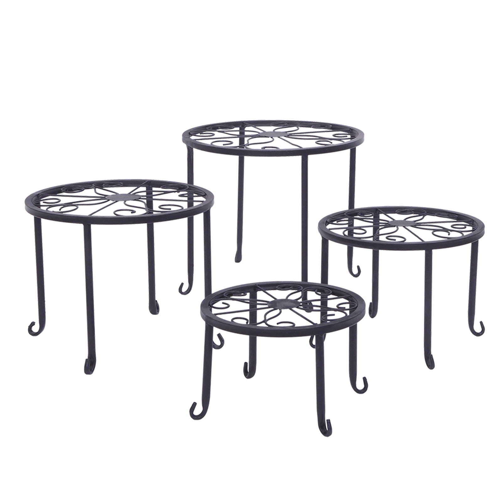4-Tier Round Plant Stand Shelf, Black Baking Paint Metal Flower Rack, Model YH-CJ009 Indoor Outdoor