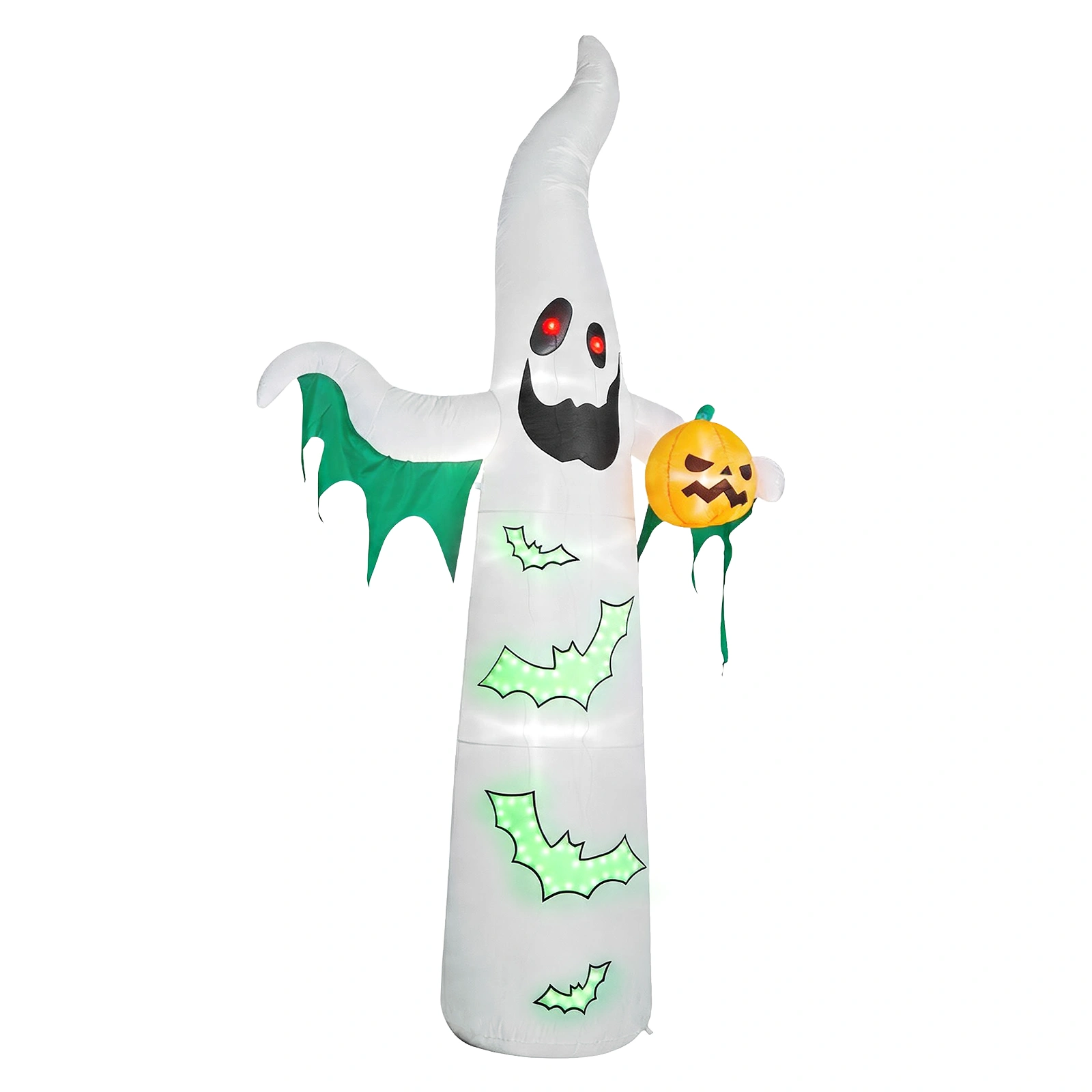 12ft Inflatable Halloween Yard Decor - Flashing Bats & White Ghosts with 82 LED String Lights, 4 Modes, 12V US Plug