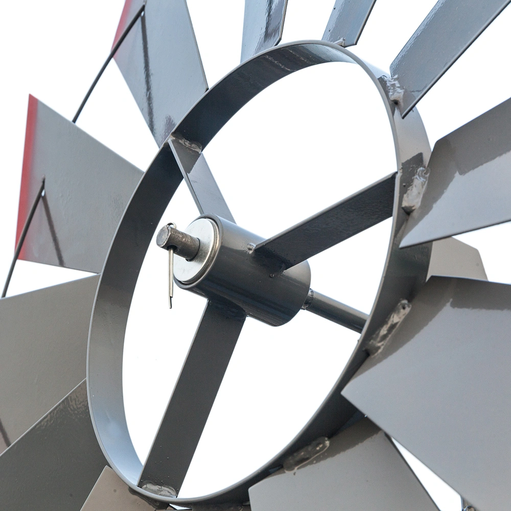 8FT Outdoor Garden Windmill - Weather Resistant Yard Decor Gray & Red view 18