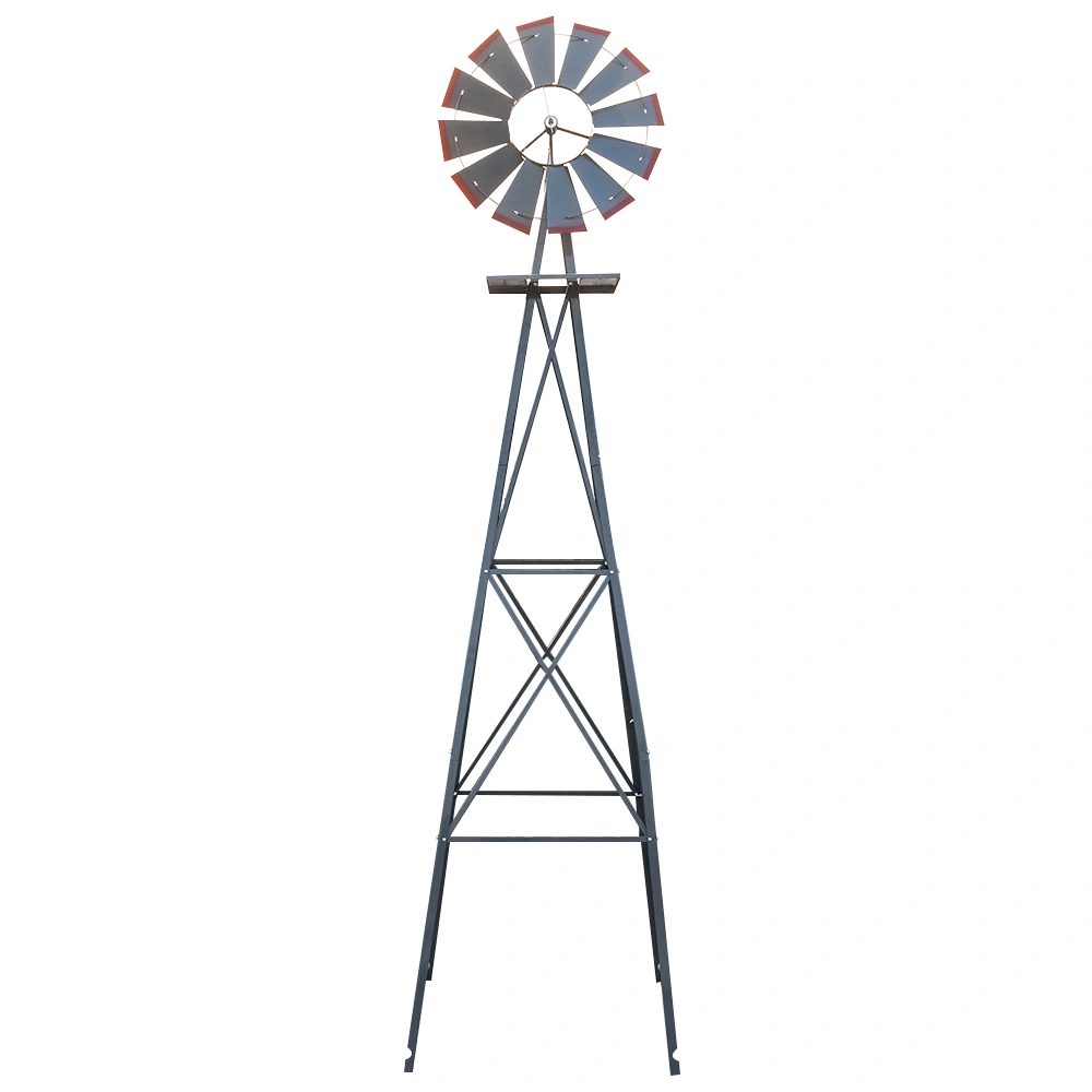 8FT Outdoor Garden Windmill - Weather Resistant Yard Decor Gray & Red view 2