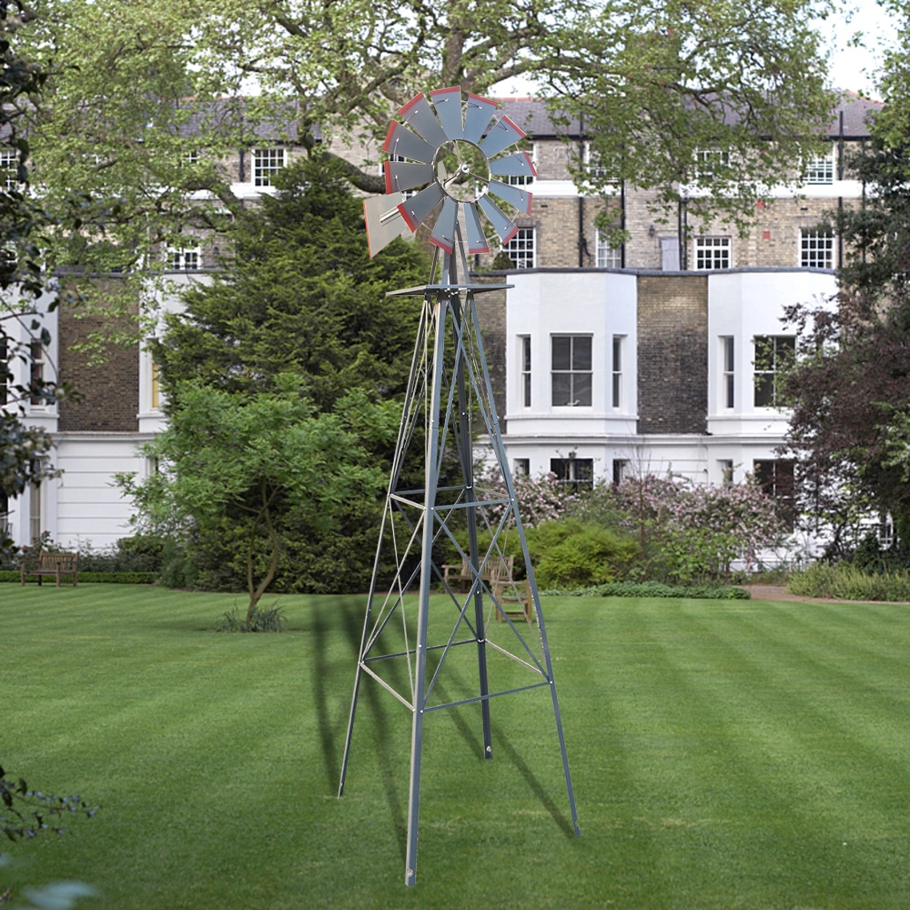 8FT Outdoor Garden Windmill - Weather Resistant Yard Decor Gray & Red view 21