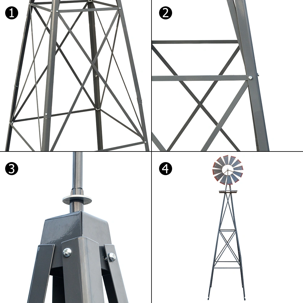 8FT Outdoor Garden Windmill - Weather Resistant Yard Decor Gray & Red view 3