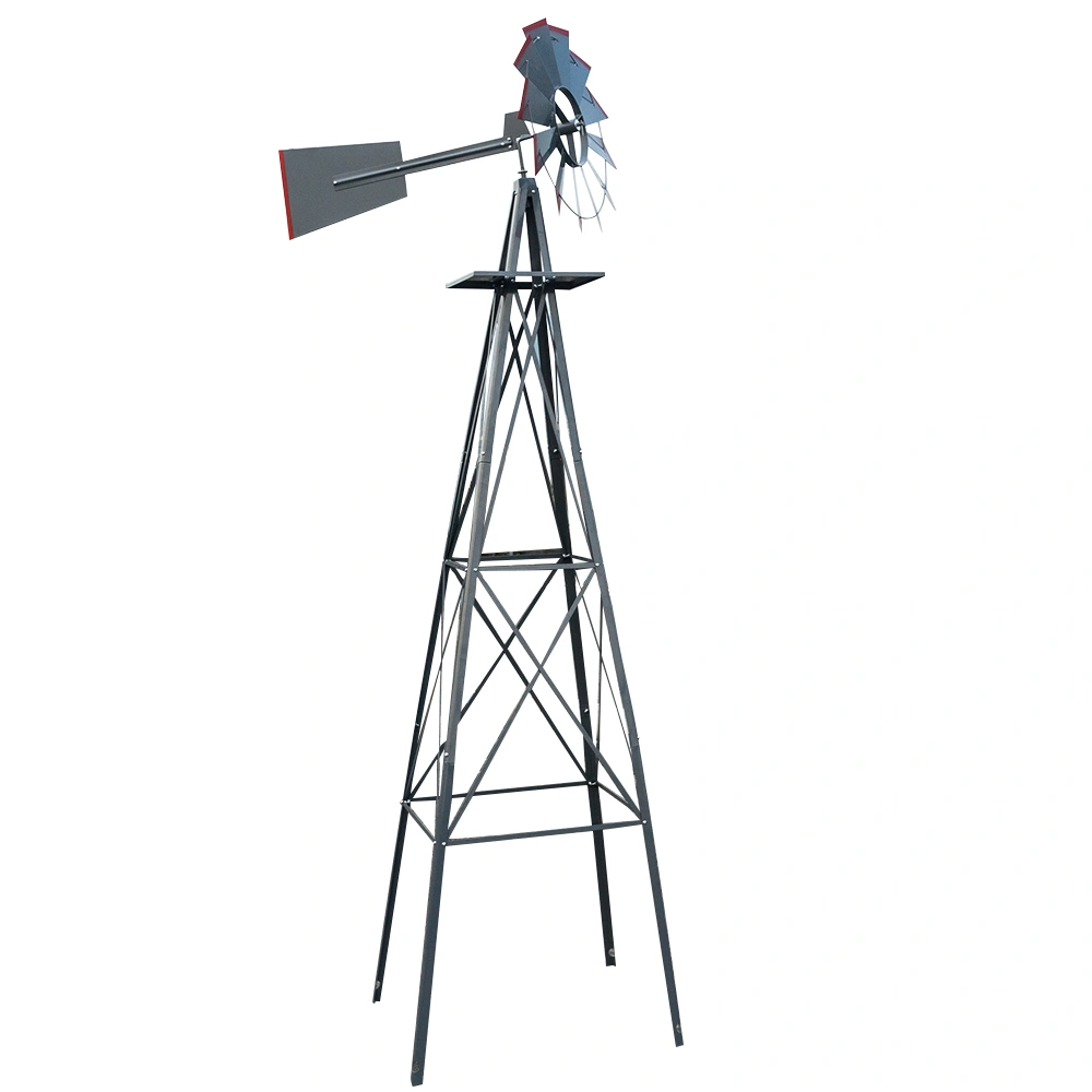 8FT Outdoor Garden Windmill - Weather Resistant Yard Decor Gray & Red view 5