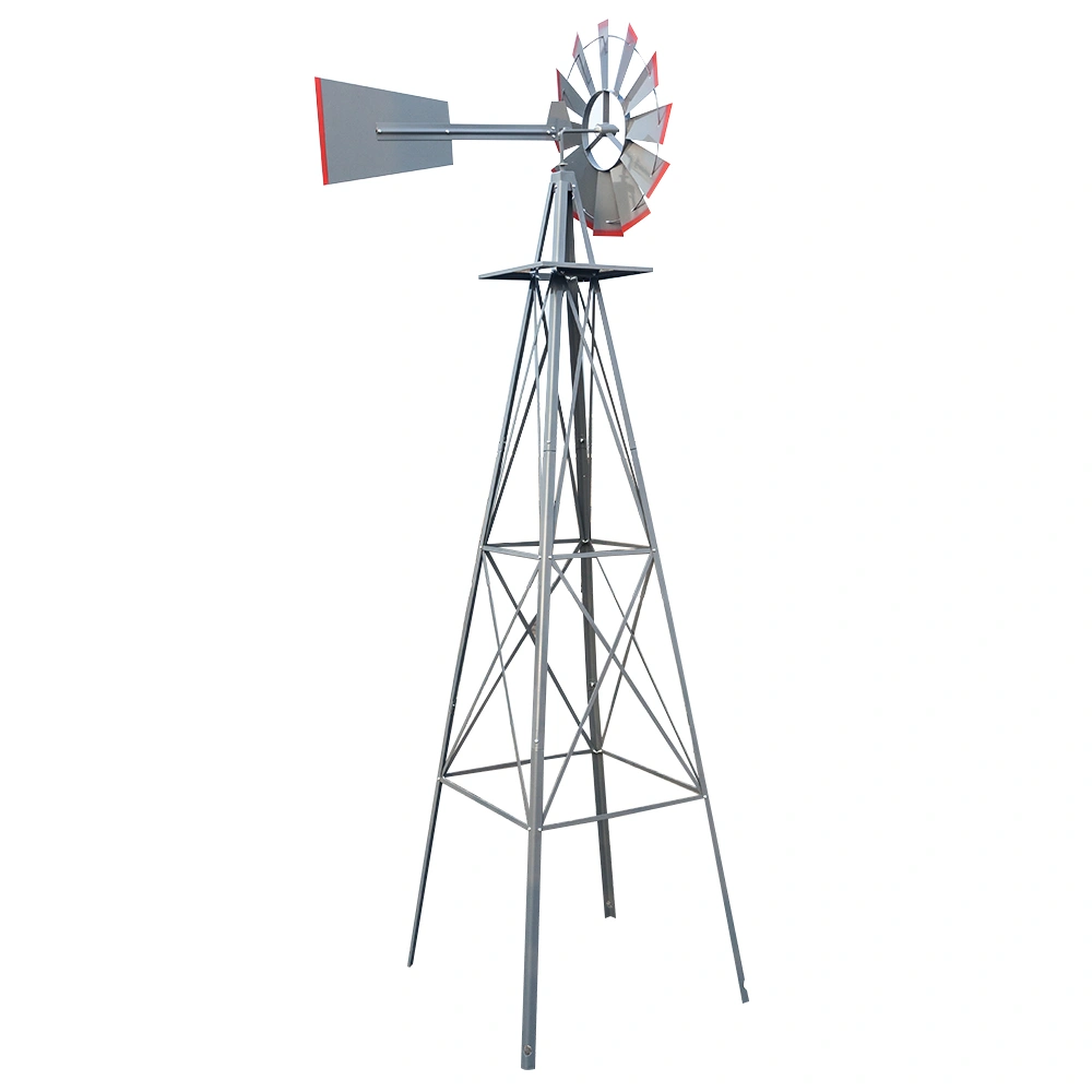8FT Outdoor Garden Windmill - Weather Resistant Yard Decor Gray & Red view 6