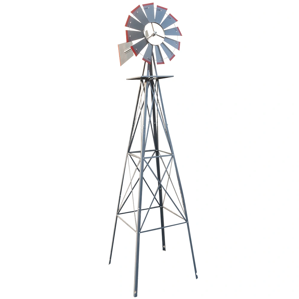 8FT Outdoor Garden Windmill - Weather Resistant Yard Decor Gray & Red view 7