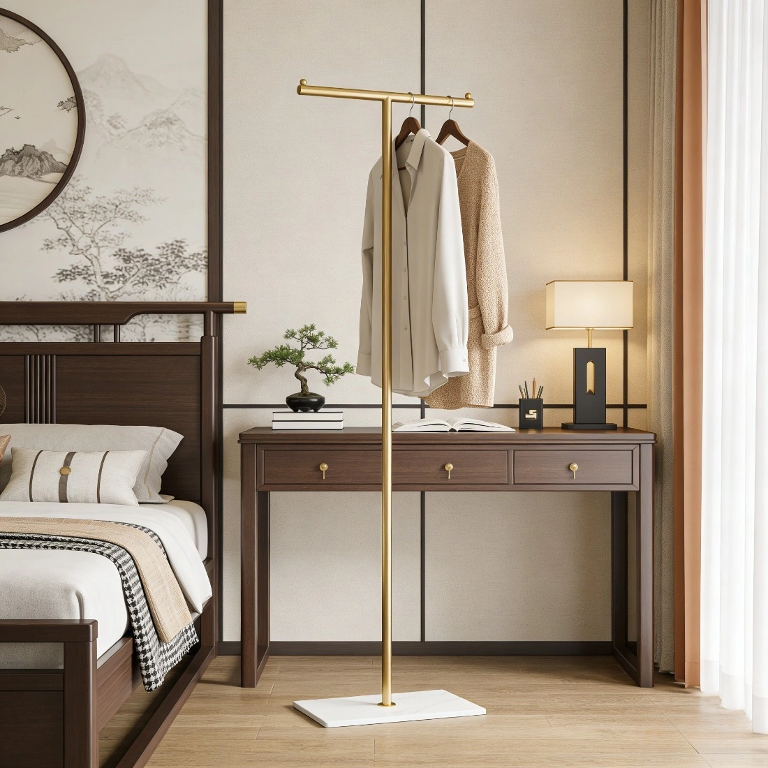 Clothing Rack, Golden Metal Freestanding Heavy Duty Clothes Rack with Marble Base, Multipurpose Garment Hanger for Bedroom, Hat, Scarf, Jacket, view 4