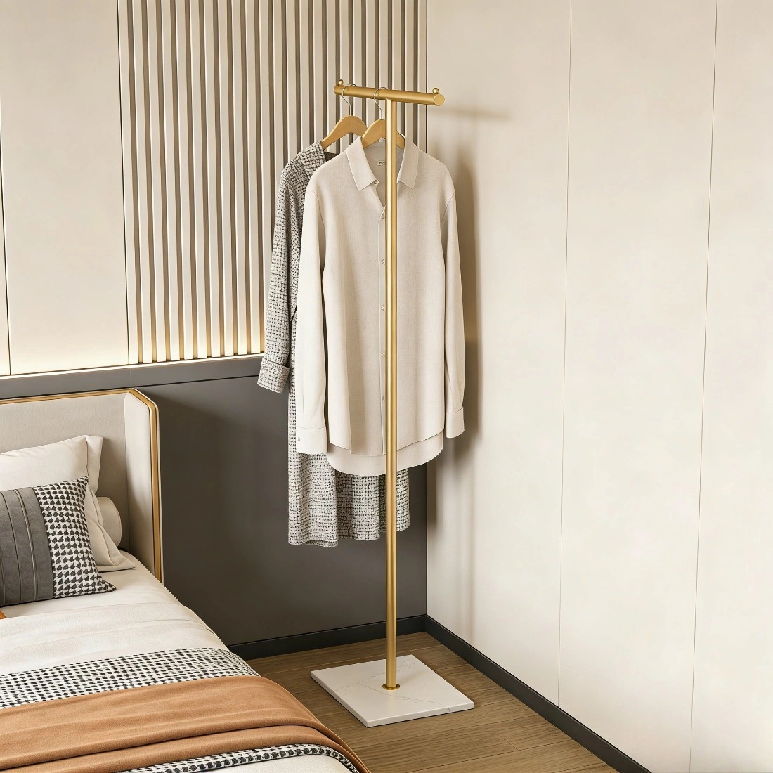 Clothing Rack, Golden Metal Freestanding Heavy Duty Clothes Rack with Marble Base, Multipurpose Garment Hanger for Bedroom, Hat, Scarf, Jacket, view 6