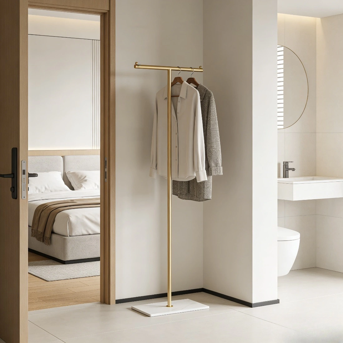 Clothing Rack, Golden Metal Freestanding Heavy Duty Clothes Rack with Marble Base, Multipurpose Garment Hanger for Bedroom, Hat, Scarf, Jacket, view 7
