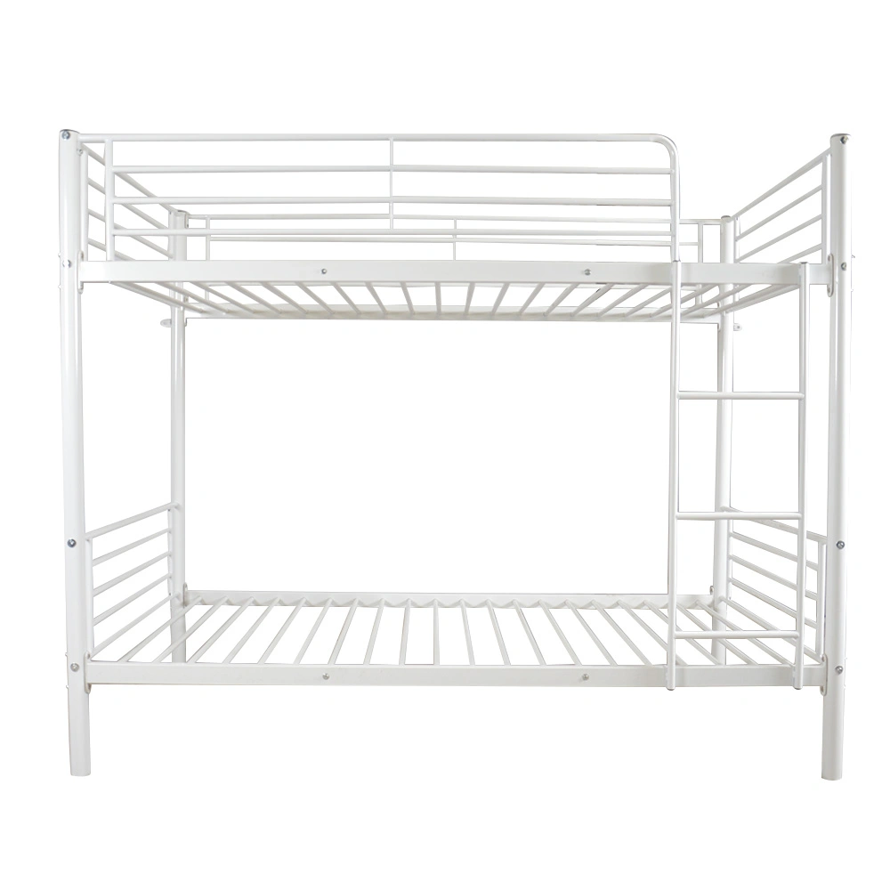 Twin Bunk Bed with Ladder, Kids Iron Bed Frame White Twin Size, Sturdy Sleepover Bed for Children's Room