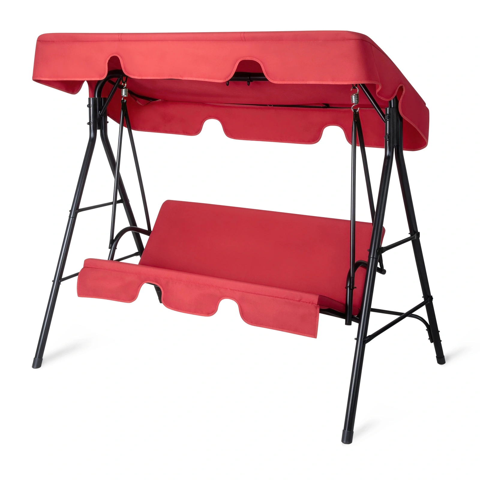 Red KD Swing Set 68x43x60 Inch, 250kg Capacity Iron Frame w/ Cushioned Canopy, Oxford Cloth Outdoor Garden Playset