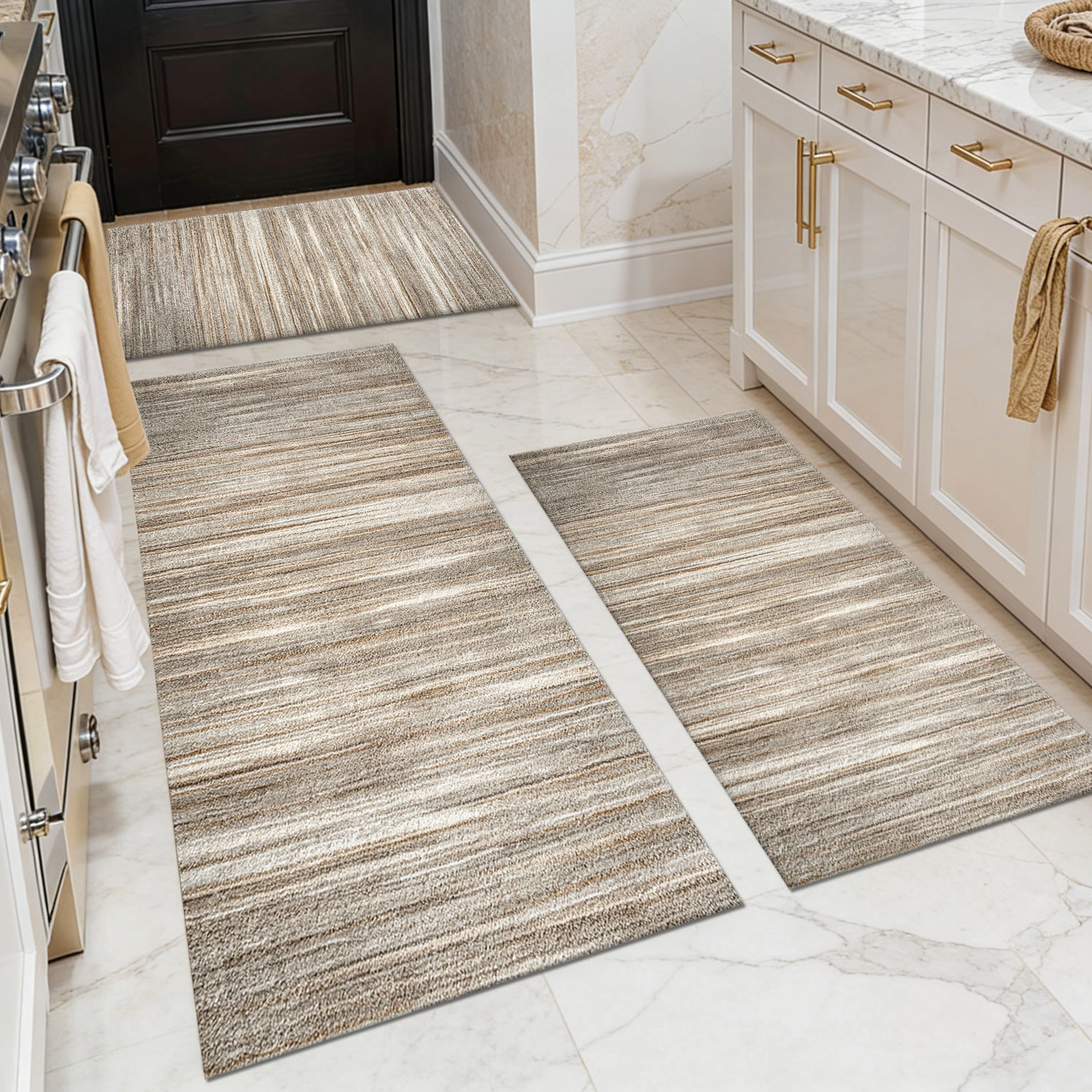 3-Piece Kitchen Rug Set, Non-Slip Washable Abstract Pattern, Soft Floor Mat for Sink, Bathroom, Hallway, Entryway